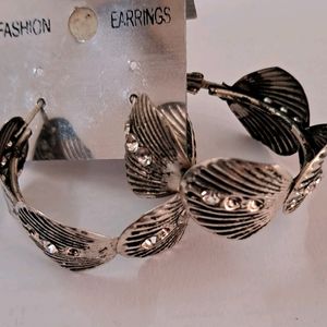 Used, Stone Studded, Black Metal Hoops