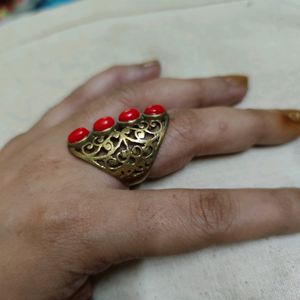 Pure Brass Antique Ring With Original Coral Stones