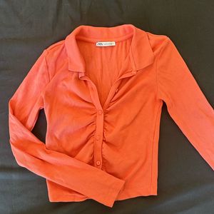 zara ruched long sleeve top