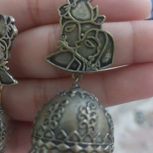 Women Radha-Krishna Silver Jhumka