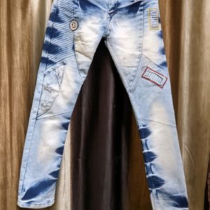 Boys Mid Rise Designer Damage Jeans Light Blue