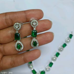 Green American Diamond Jewellery Set