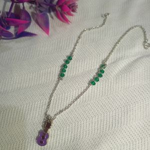 Green Crystal White Chain With Purple Guitar Charm