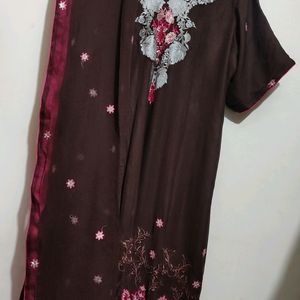 Brown Embroidry Work Suit Salwar With Dupatta