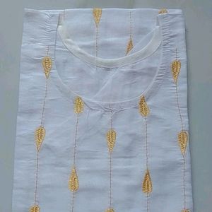 White Cotton Linen Kurti For Women