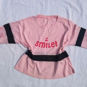 Cute Pink Girls crop Top With Baggy Sleeves