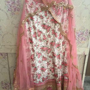 White Pink Lehenga Choli With Duppta