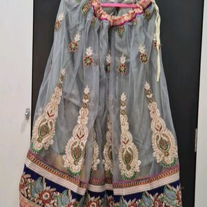 Gray Pink And Blue Combination Lahenga