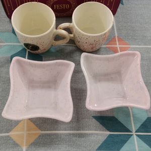 Tea Cups And Snacks Bowl