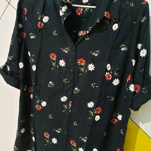 Black Shirt with Floral Design Allover