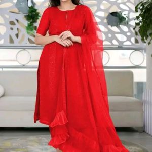 Red Net Kurta Set