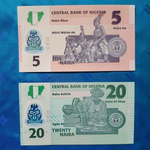 Nigeria 5 And 20 Naira Polymer Notes💶 UNC 🌎