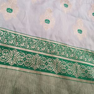 New Banarasi Saree With Plain Green Blouse