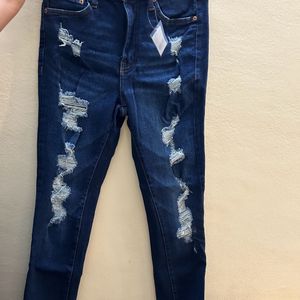 Navy Blue Distressed Skinny Jeans