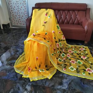 Kota Cotton Handprint Saree On Offer Price