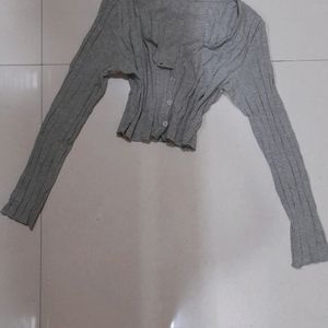 URBANIC Y2K Ribbed Grey Button Front Top