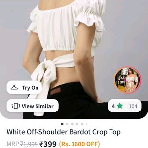 White Crop Top With Tie-up Detail