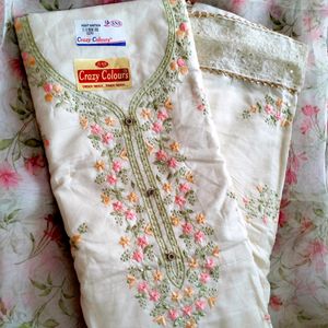 BEAUTIFUL WHITE CHANDERI SILK UNSTITCHED SUIT