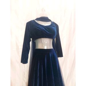 Velvet Navy Blue Like New Lehenga Choli Set