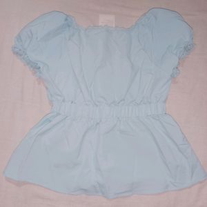 Blue Gathered Milkmaid Top/ Coquette