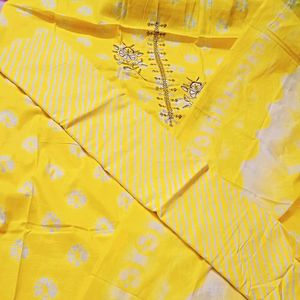 Sequence Neck Work Dress Material Cotton Yellow