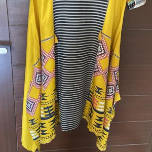 W for Women Mustard Yellow Asymmtric Hem Printed Kurta,size (18)xxxl(New Without Tag)bust 46, Waist 45, Length 45