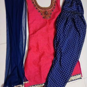 Pink Kurti And Suit Set With Plazo Pants