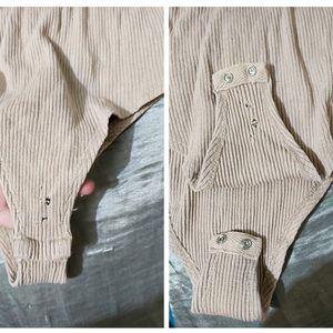 Forever 21 Full Sleeves Beige Ribbed Bodysuit