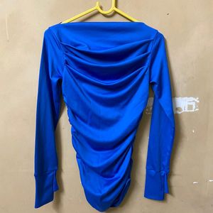 Blue Fitted Ruched Top