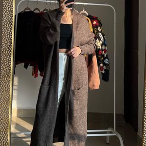 Brown Cashmere Long Cardigan