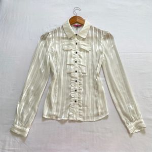 Victorian Lace Button Down White Shimmer Shirt