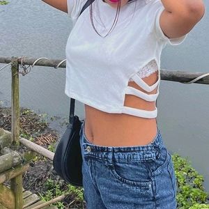 White Stylish Crop Top For Women