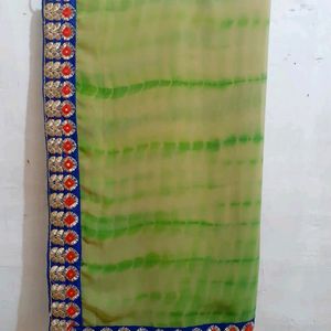 Light Green Saree With Blue Blouse