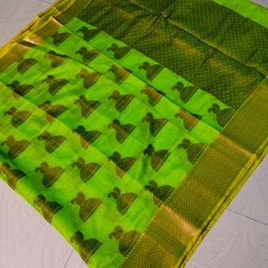 Green Colour Cotton Blend Pattu Border Saree