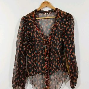 Coffee Brown Floral Printed Top (Women)