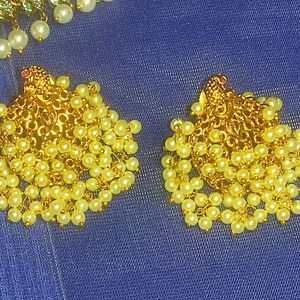 Cz Stone Hip Belt And Guttapusla Peacock Earrings