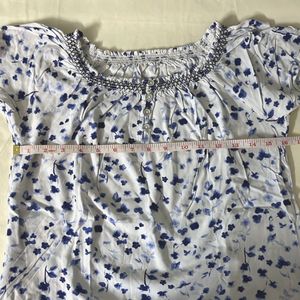 White Blue Printed Top