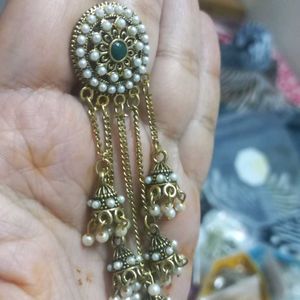 Pearl And Golden Jhumki Layered Earring