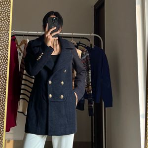 Navy Blue Notched Lapel Coat