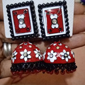 Meenkari Jumkas and Hanging Earrings 8 Pairs