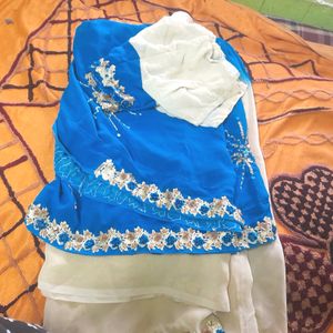 Sky Blue And Cream Color Saree With Blouse