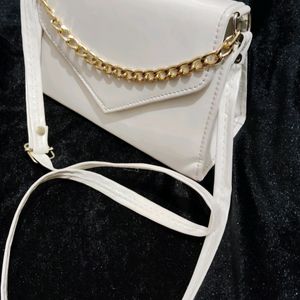 White Slingbag With Golden Chain And Superb Look