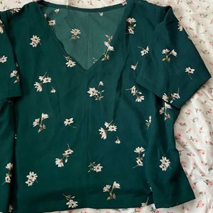 Bottle Green Floral Korean Top