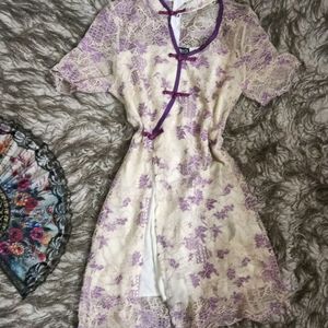 Purple And Cream Lace Cheongsam Dress