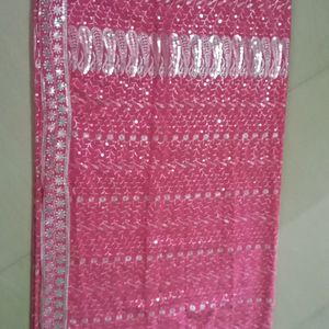 Baby Pink Embroidery  With Chamki Saree