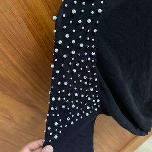 Pearl Studded Black Sweat Shirt