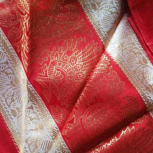 Art Silk Saree_red And White