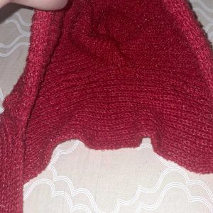 Red Winter Shawl Cap