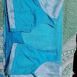 Sky Blue Net Saree For Women With Blouse