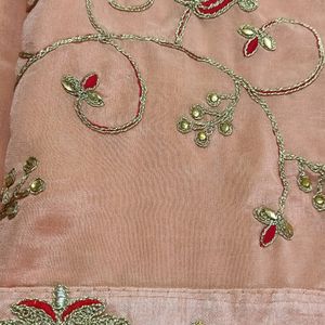 New Peach Partywear Saree With All over Work